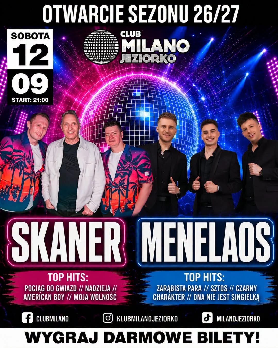 Plakat: Otwarcie sezonu 26/27 w Club Milano Jeziorko