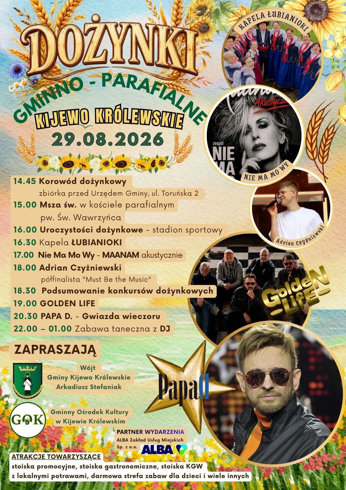 Plakat: Dożynki Gminno-Parafialne w Kijewie Królewskim 2026
