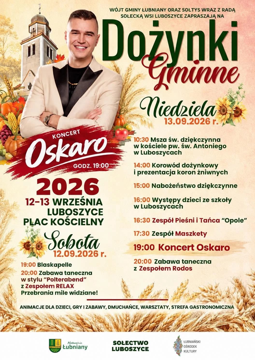 Plakat: Dożynki Gminne w Luboszycach 2026 (12–13 września)