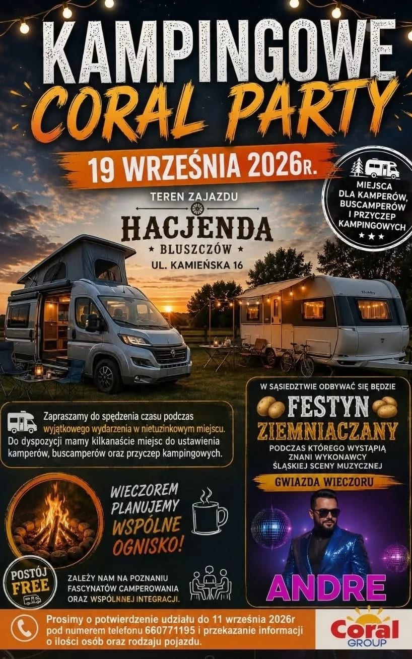 Plakat: Kampingowe Coral Party w Bluszczowie 2026