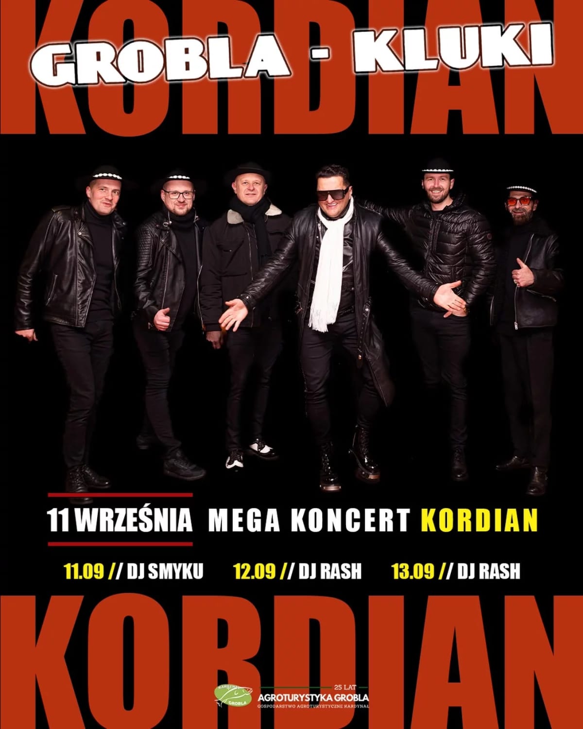 Plakat: Mega koncert Kordiana w Grobli-Klukach 2026 (11–13 września)