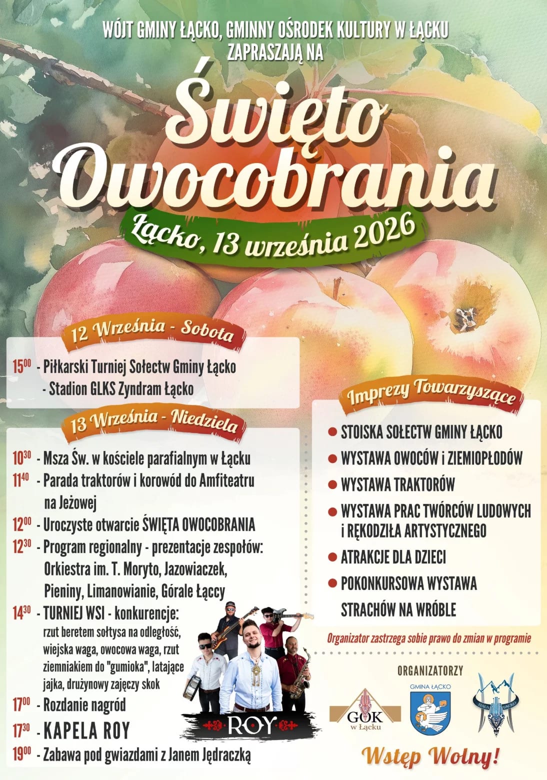 Plakat: Święto Owocobrania w Łącku 2026 (12–13 września)