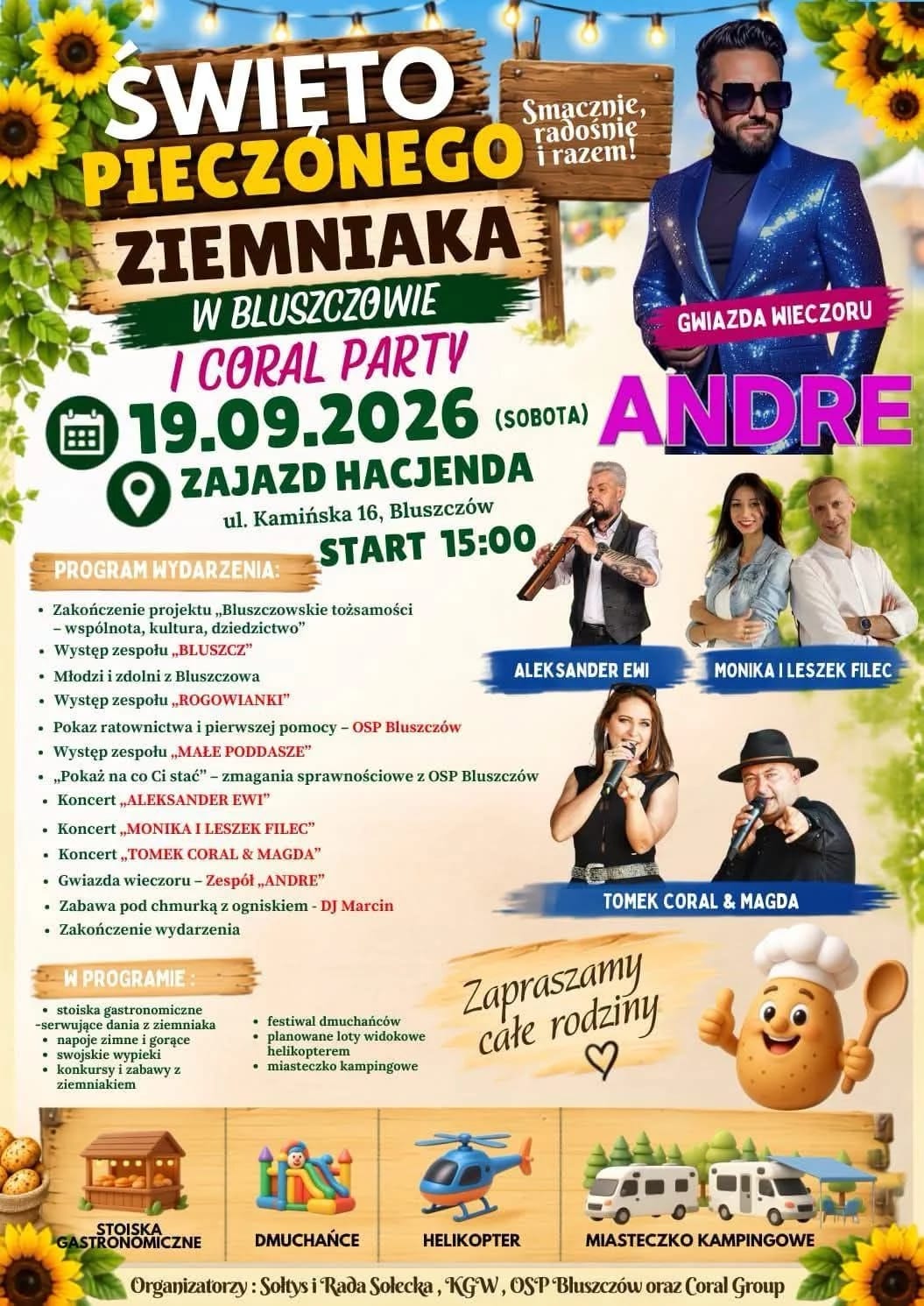 Plakat: Święto Pieczonego Ziemniaka w Bluszczowie i Coral Party 2026